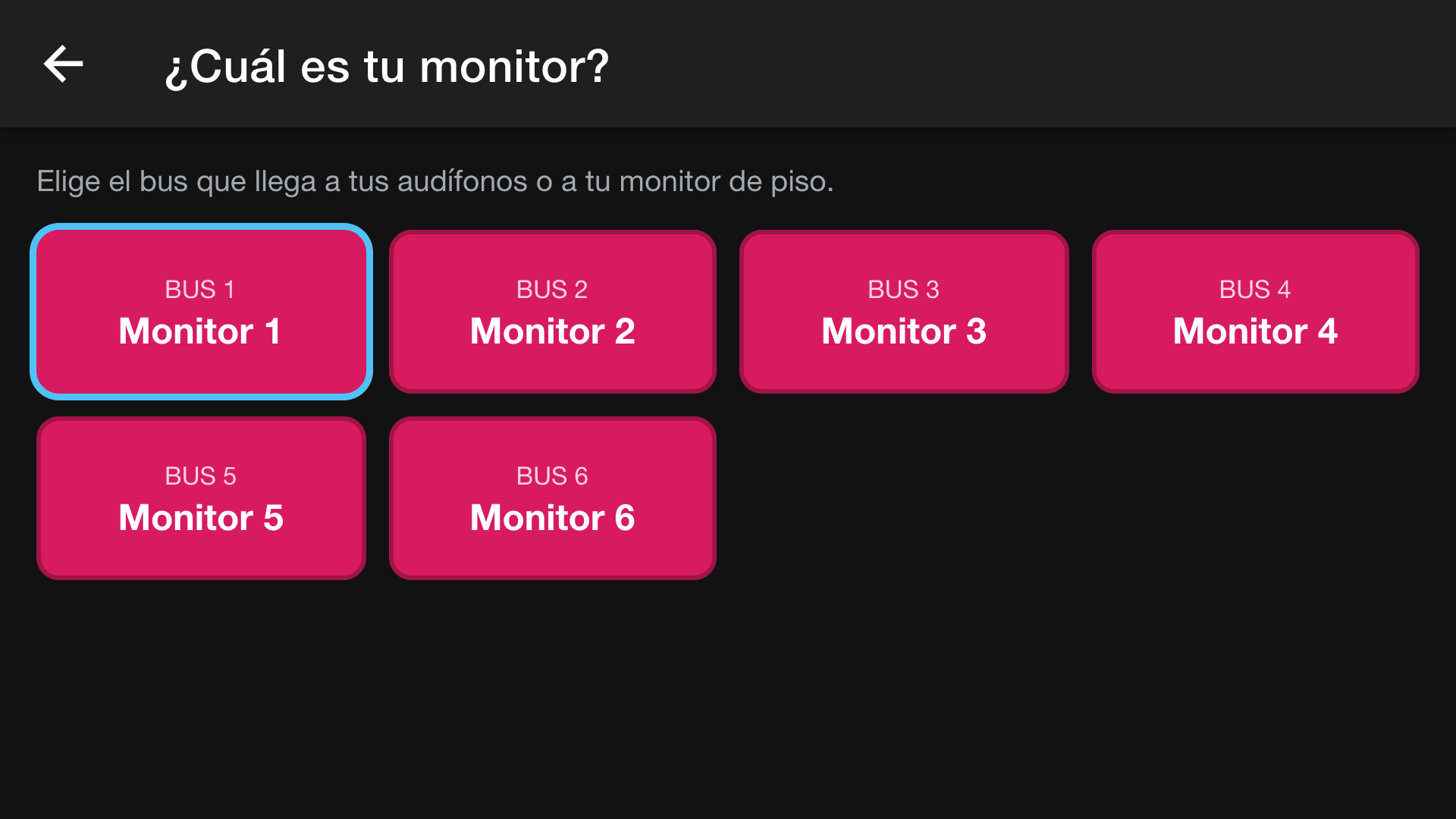 Pantalla para elegir el bus de monitor
